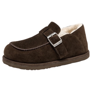 BeauToday厚底雪地靴女2025新款BT复古真皮勃肯鞋加绒毛毛鞋保暖