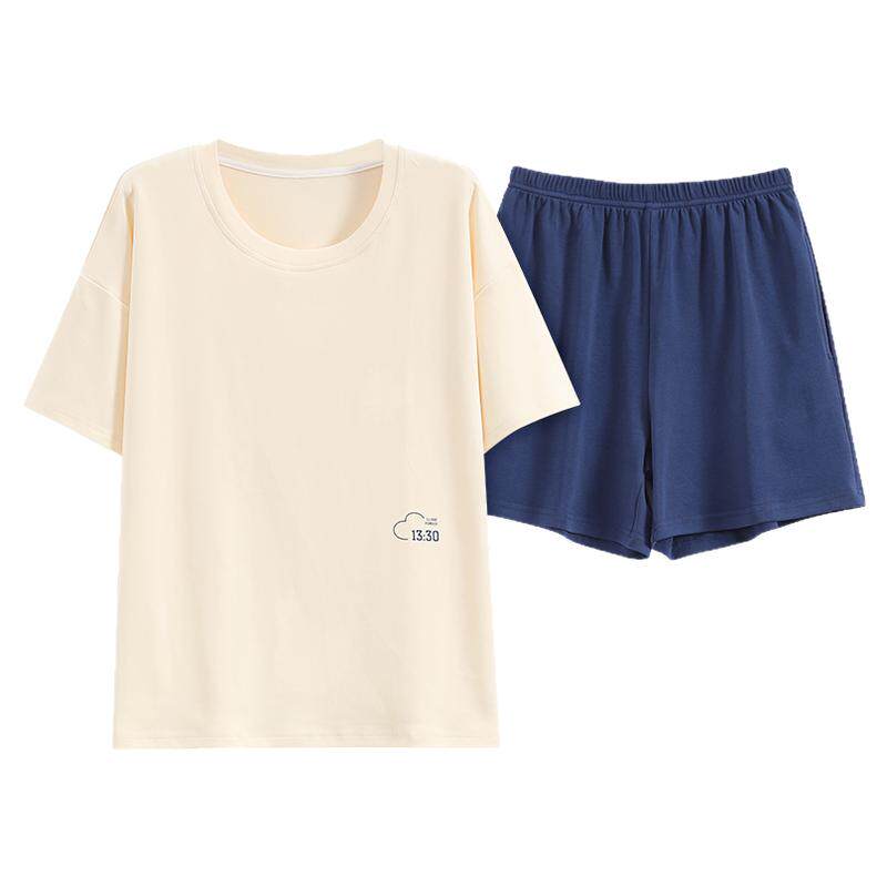 高个子加长版175CM女圆领套头短袖短裤睡衣夏季170-180纯棉家居服