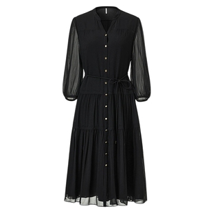 VGRASS维格娜丝夏季新款桑蚕丝顺纡绉优雅女士V领显瘦百搭连衣裙