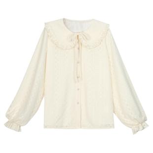 森女部落原创甜美蕾丝宽松娃娃领长袖衬衫上衣内搭叠穿女装冬新款