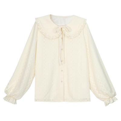 森女部落原创甜美蕾丝宽松娃娃领长袖衬衫上衣内搭叠穿女装冬新款