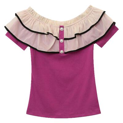 性感露肩短袖设计感荷叶边上衣女