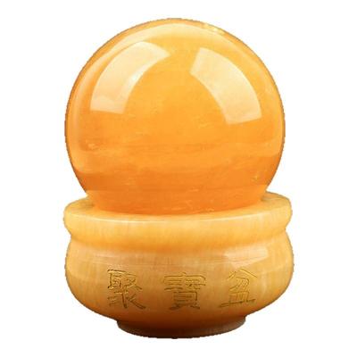 天然黄水晶风水球原石聚宝盆底座
