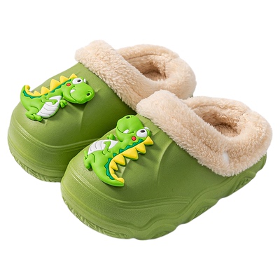 恐龙冬季儿童棉拖鞋男女童保暖加绒EVA防水可拆卸亲子中大童宝宝
