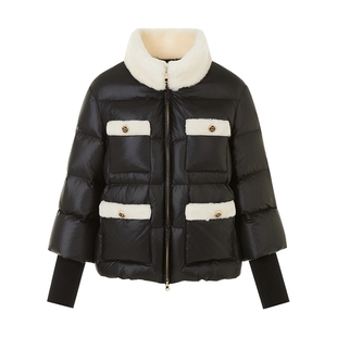【北纬45度白鹅绒】朗姿/LIME莱茵小香风黑白撞色时尚款羽绒服