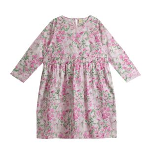 蔡爸爸童装文艺2026春秋装全棉碎花长袖连衣裙女童粉红花裙子1239