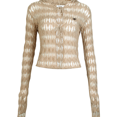 GUUKAHERO浅卡其连帽针织罩衫