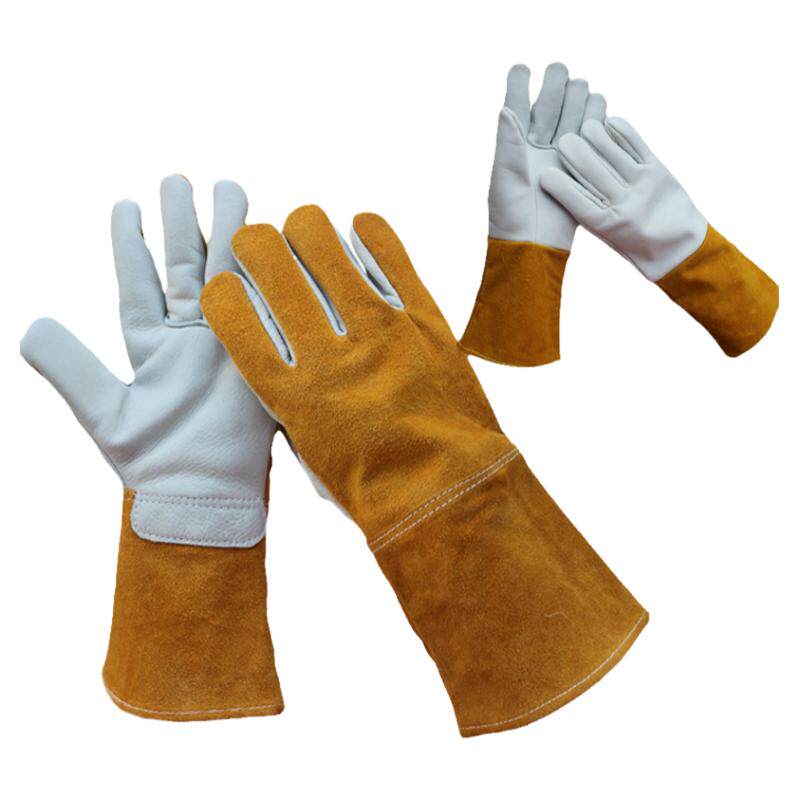 长款牛皮电焊手套耐高温 牛二层+头层牛青皮焊工焊接隔热防护作业