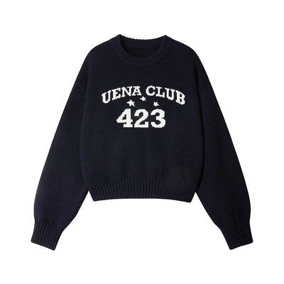 Uena藏青色绵羊毛混纺针织衫