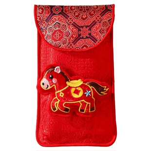 马年布艺刺绣红包袋2026马年春节儿童万元压岁钱新年利是封可挂脖