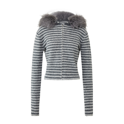 SMIIILE毛领连帽慵懒风毛衣外套