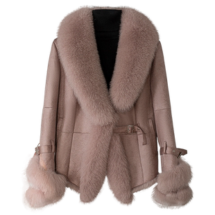 獭兔毛真皮毛一体外套女2025冬新正品牌时尚淑女狐狸毛领皮草大衣