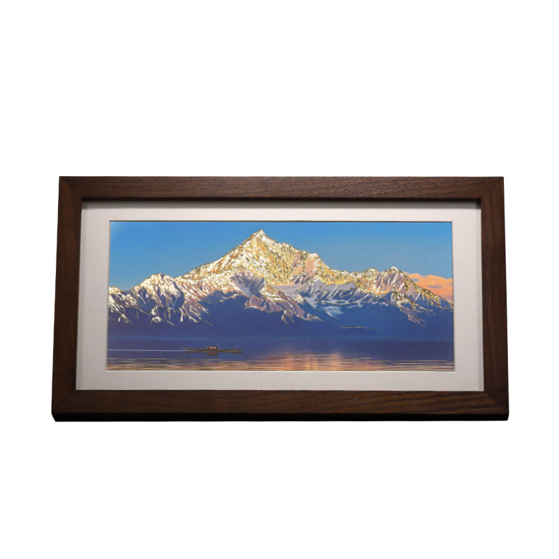 大铜世家手工铜雕画日照金山风景装饰画相框摆件客厅中式桌面礼品