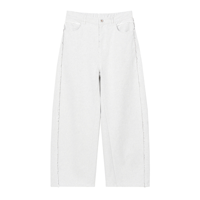 HOMME DE MODE 春夏白色拼接宽松牛仔裤百搭水洗做旧溜须男士长裤
