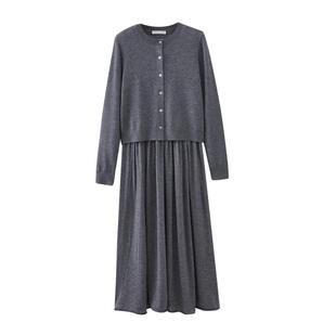 水云间女装 圆领收腰羊毛针织背心连衣裙开衫两件套2025秋新款