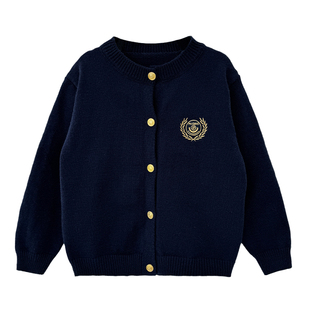 派町童装男童上衣2025新款儿童学院绣花章加厚毛衣开衫秋冬装洋气