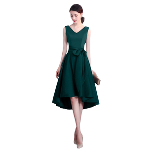 墨绿色晚礼服女高级感气质宴会高贵年轻小个子无袖连衣裙平时可穿
