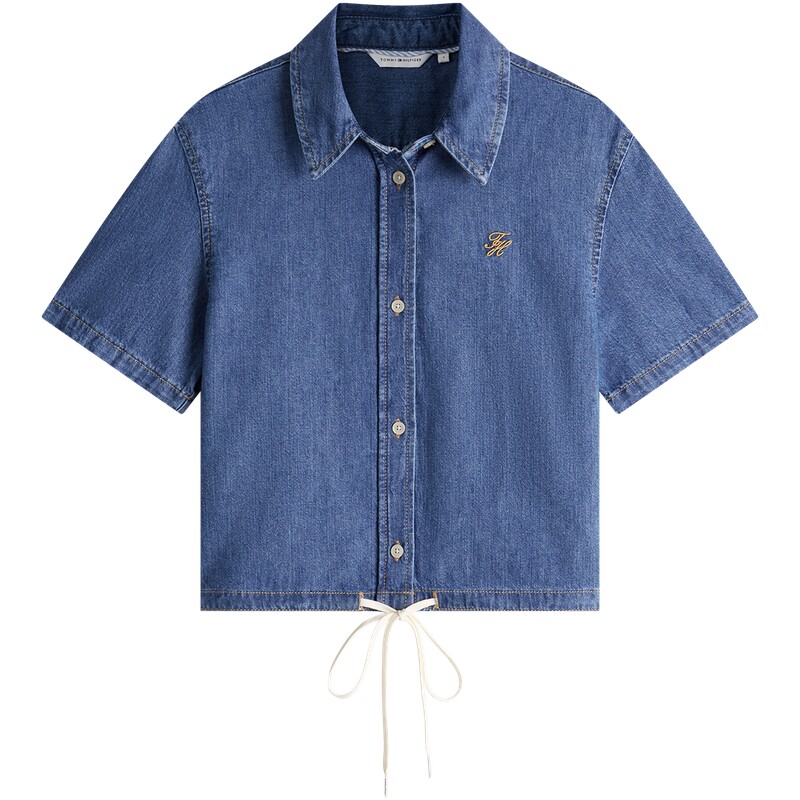 Tommy女装纯棉刺绣短袖牛仔衬衫