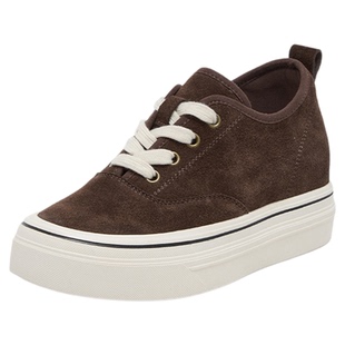 全牛皮内增高7.5CM厚底板鞋女2025秋冬款新款美拉德百搭休闲单鞋