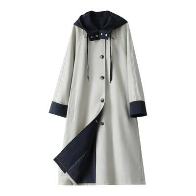 牛仔连帽休闲长款风衣