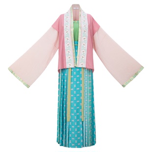 花朝记|醉桃源|宋制汉服背心对襟衫百迭裙绣花印花传统粉色春夏