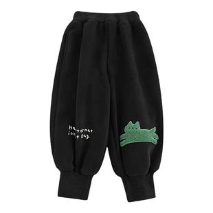 幼悠男童2025冬季新款猫咪防风束脚灯笼裤加绒保暖宽松休闲裤子潮