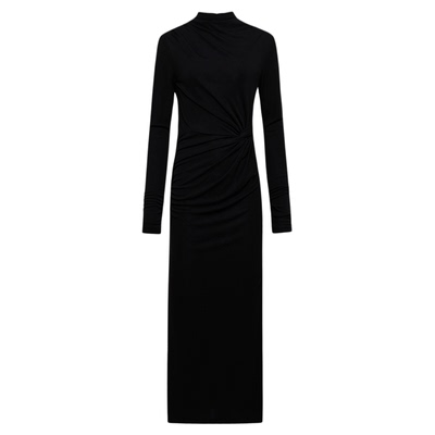 DVF曜石黑纯色烟管领开衩连衣裙