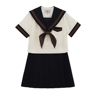 【月野HOUSE】*茶羽中*夏服原创正版奶茶色水手服JK制服套装