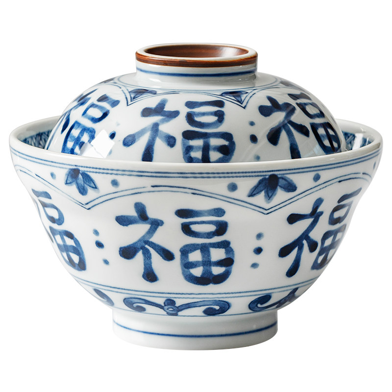 蓝凛堂青花饭碗带盖陶瓷蒸碗盖碗