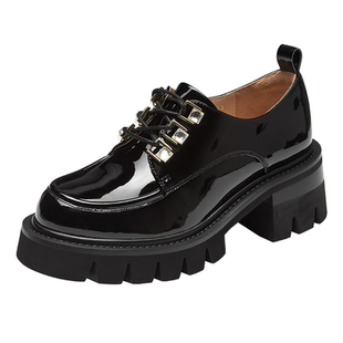 诺贝达女鞋春季厚底JK乐福鞋真皮水钻厚底小皮鞋休闲通勤RS239709