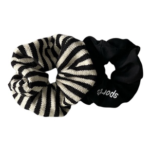 米黑条纹欧尼~秋冬氛围感毛线大肠发圈女扎头发洋气韩国时尚头绳