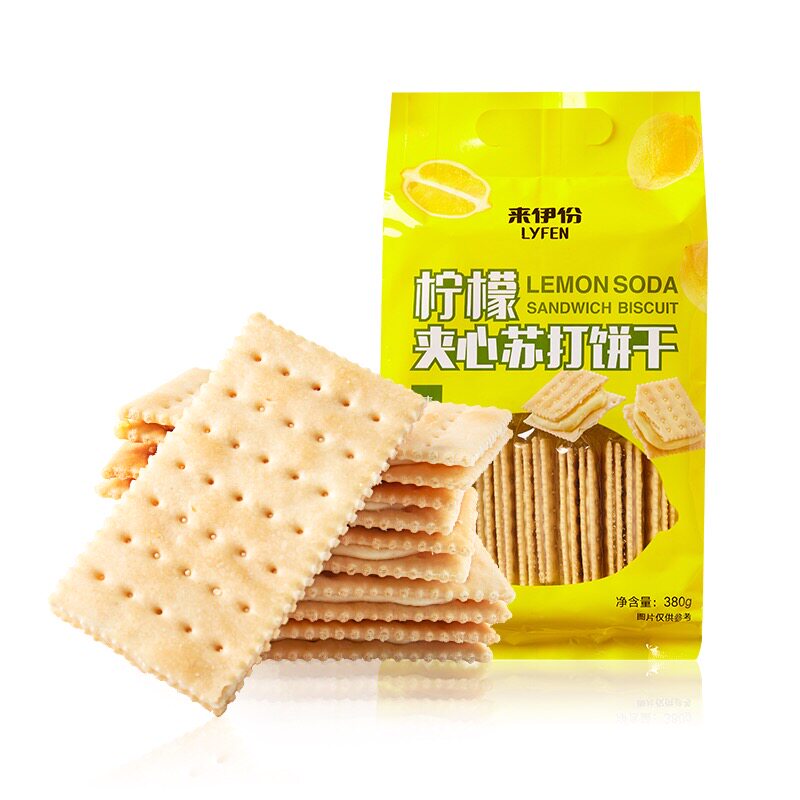 来伊份柠檬苏打夹心饼干380g*2袋薄脆营养早餐糕点心代餐休闲零食