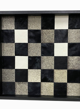 马毛棋盘格手工拼接中古风原创门柜装饰家居用品时尚气质摆件