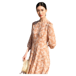 佐尔美高质感 真丝乔其印花中袖茶歇裙连衣裙女E32LS01