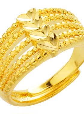 越南沙金戒指女爱心款式车花指环可调节网红女士送女友礼可水洗