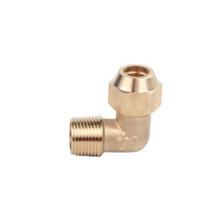 公制铜扩口弯头铜管接头外牙喇叭口转接头2分4分直角90度铜弯头