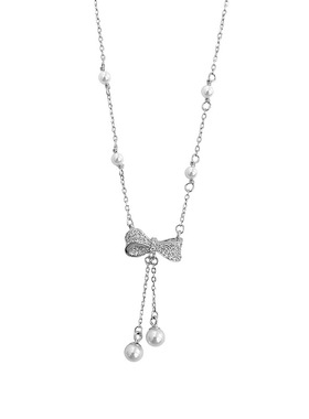 S925纯银轻奢蝴蝶结珍珠项链