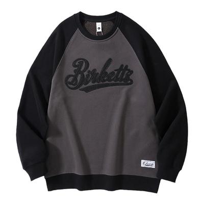 加绒加厚拼色美式卫衣