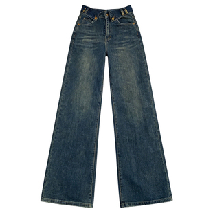 李李服饰翻边字母不贴腿微喇牛仔裤女2026春款新款高腰百搭裤