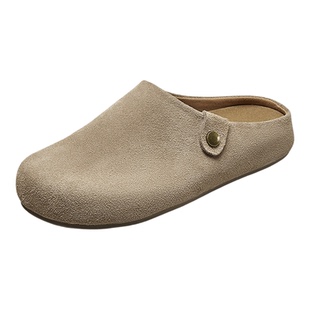 YRC勃肯拖鞋女秋季新款牛反绒外穿懒人舒适平底百搭女士包头半拖