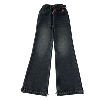 女童加绒裤子秋冬中大童牛仔裤