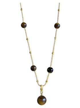 虎眼石拉丝吊坠项链女秋冬