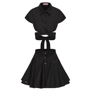 le palais vintage原创 自带气场黑色包裹短衬衫荷叶边蓬蓬短裙