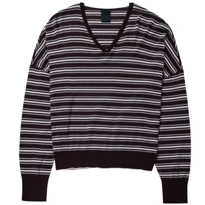 VVNK JANE PLUS春季V领撞色条纹针织T恤女J510115603B