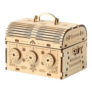 密码箱木制拼图儿童益智拼装模型玩具3d立体木质拼板木头收纳盒子