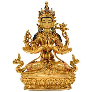 欧斯特《四臂观音铜像摆件》尼泊尔手工艺铜鎏金雕花释迦族雕塑像