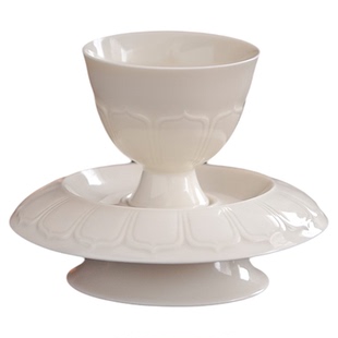 仿宋定窑莲花茶杯高脚主人杯陶瓷家用高档品茗单杯喝茶杯高足茶盏