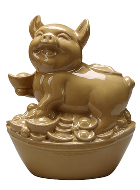 土黄陶瓷小猪生肖吉祥摆件