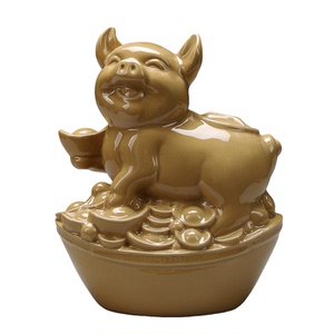 土黄陶瓷小猪生肖吉祥摆件