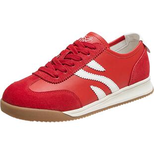 百思图2025秋季商场新款真皮红色德训鞋女厚底运动休闲鞋D3307CM5